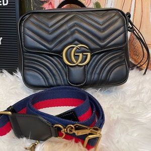 Gucci Calfskin Matelasse Sylvie Web Medium GG Marmont Top Handle Shoulder Bag